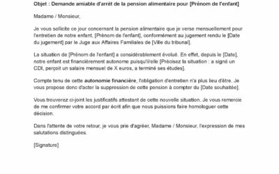 Modèle de lettre amiable pour l&rsquo;arrêt de la pension alimentaire